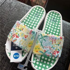 NWT Roller Rabbit x Target Vacation Geo Slide Sandals Adult 9/10